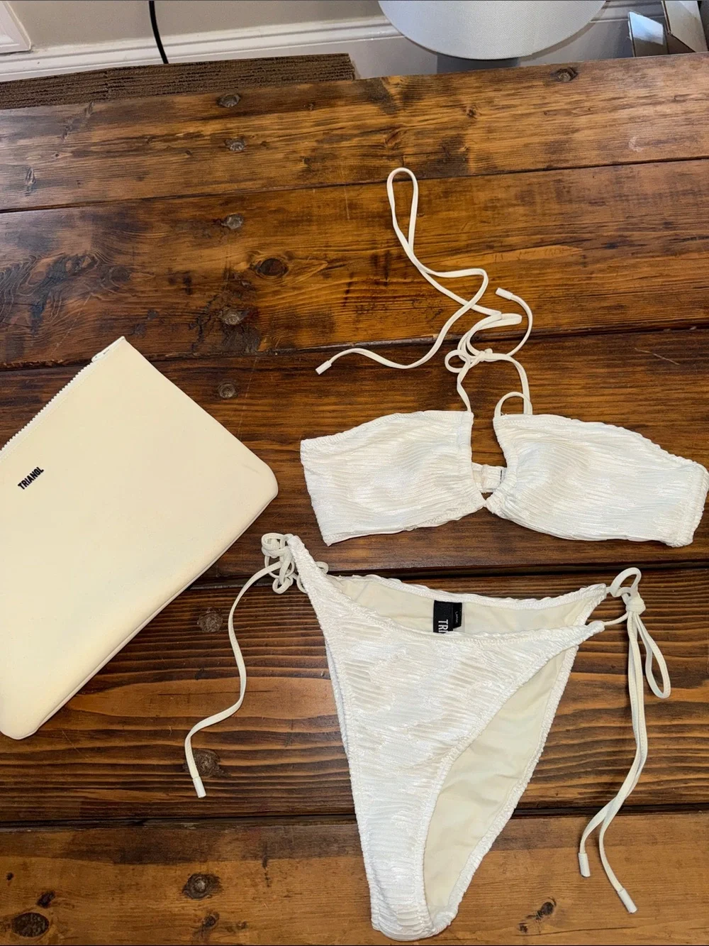 triangl swimwear White Textured Tie-Side Bikini Set. Like new!  Top M/Bottom L.